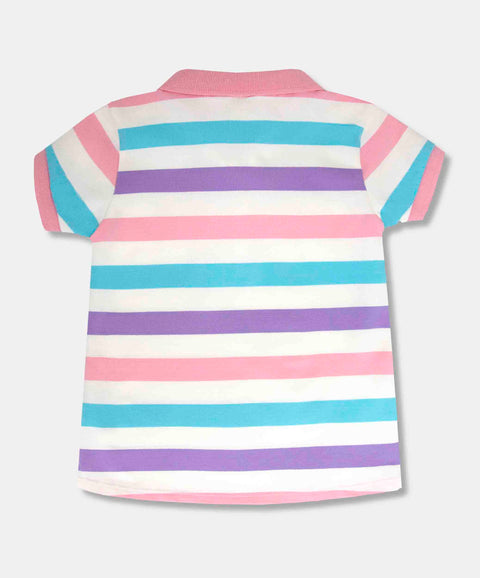 Camiseta Tipo Polo Para Niña En Algodón Color Marfil Con Rayas