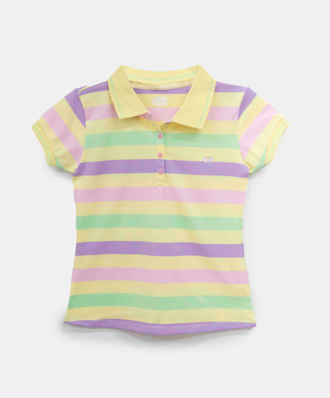 Camiseta Tipo Polo Para Niña En Algodón Color Amarillo Con Rayas