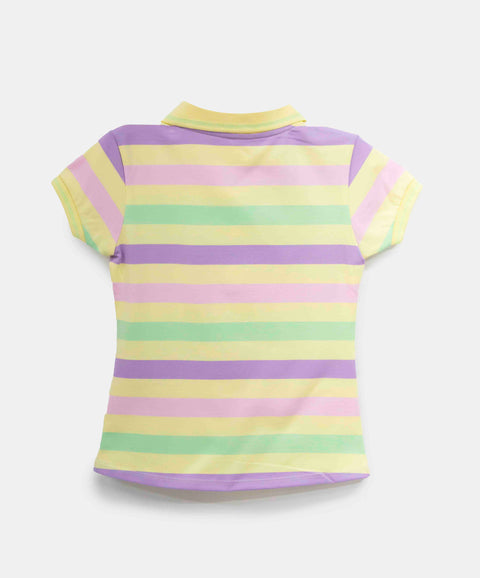 Camiseta Tipo Polo Para Niña En Algodón Color Amarillo Con Rayas