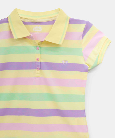 Camiseta Tipo Polo Para Niña En Algodón Color Amarillo Con Rayas