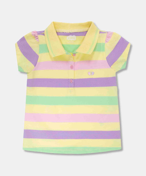 Camiseta Tipo Polo Para Bebé Niña En Algodón Color Amarillo Con Rayas