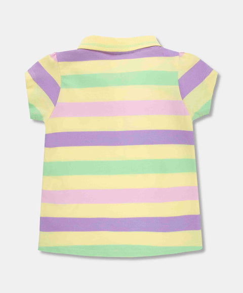 Camiseta Tipo Polo Para Bebé Niña En Algodón Color Amarillo Con Rayas