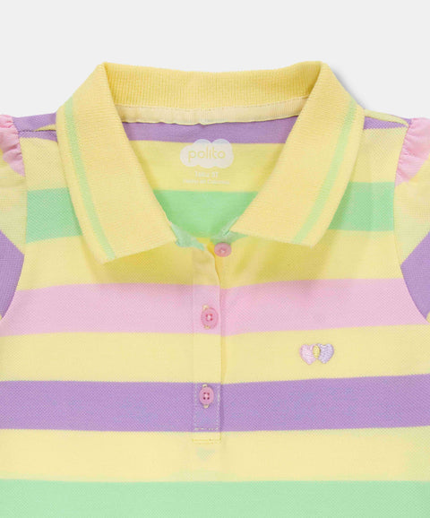 Camiseta Tipo Polo Para Bebé Niña En Algodón Color Amarillo Con Rayas