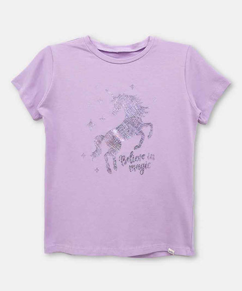 Camiseta Manga Corta Para Niña En Licra Color Lila