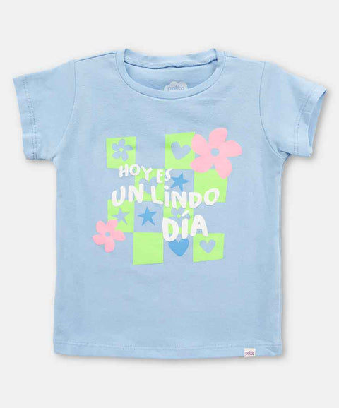 Camiseta Manga Corta Para Bebe Niña En Licra Color Azul Medio