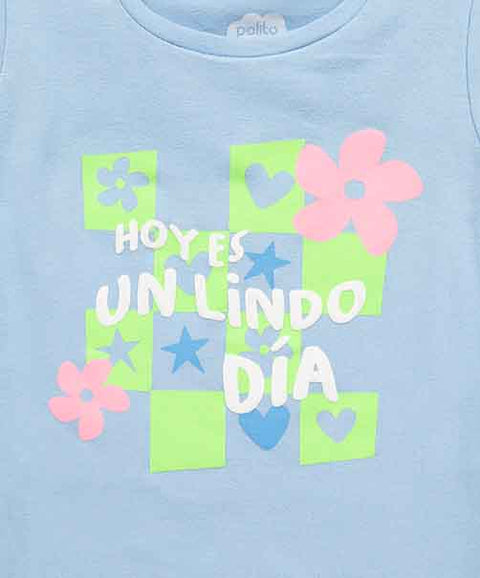 Camiseta Manga Corta Para Bebe Niña En Licra Color Azul Medio