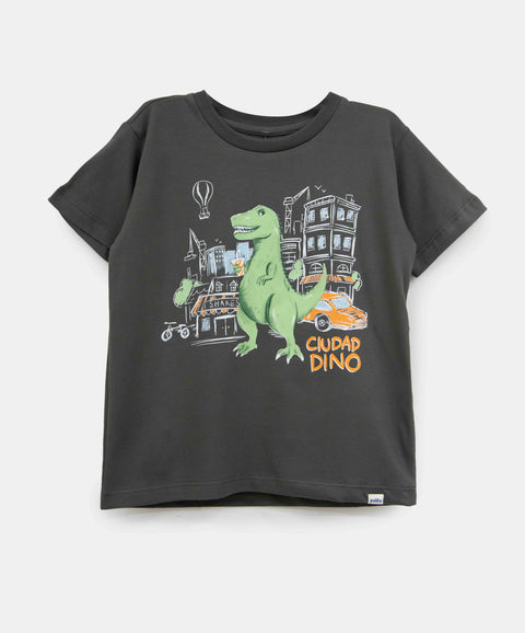 Camiseta Manga Corta Para Bebe Niño En Tela Suave Color Gris Oscuro