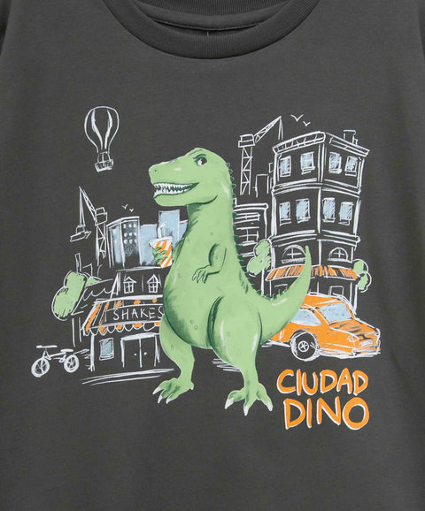 Camiseta Manga Corta Para Bebe Niño En Tela Suave Color Gris Oscuro