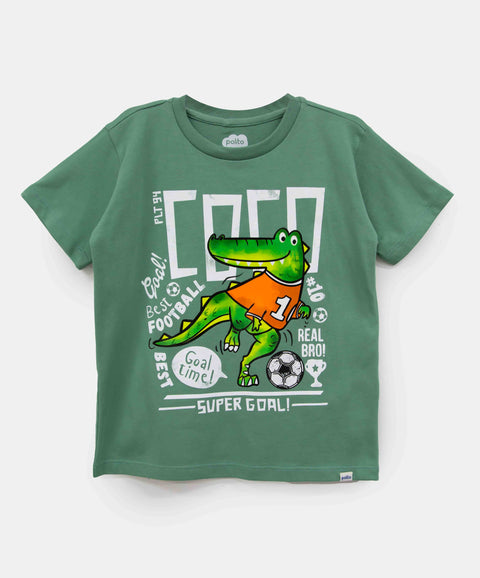 Camiseta Manga Corta Para Bebe Niño En Tela Suave Color Verde Oliva