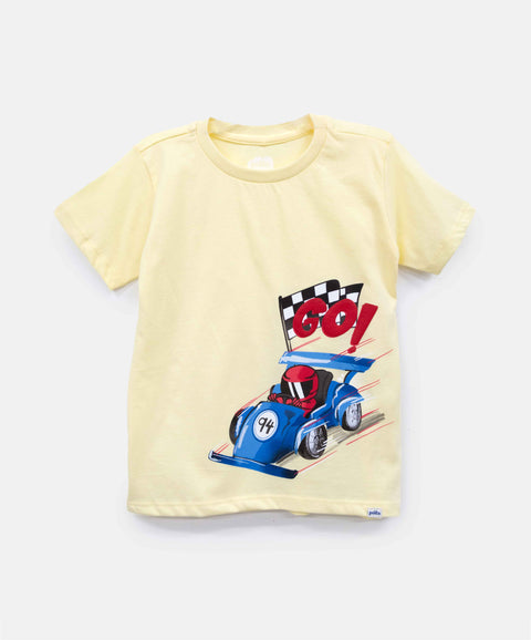 Camiseta Manga Corta Para Bebe Niño En Tela Suave Color Amarillo Claro