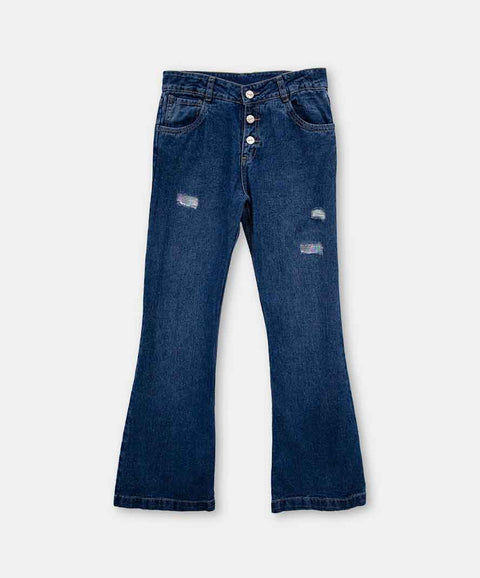 Jean Flare Para Niña En Denim Tono Oscuro