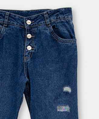 Jean Flare Para Niña En Denim Tono Oscuro