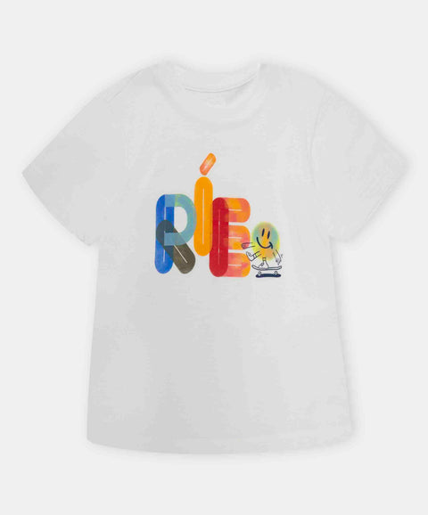 Camiseta Manga Corta Para Bebe Niño En Tela Suave Color Marfil