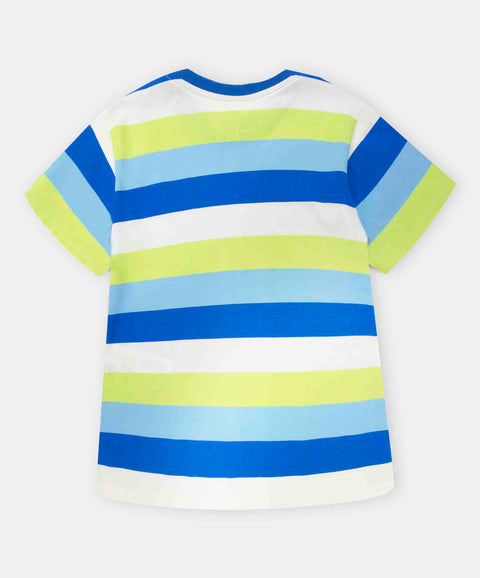 Camiseta Manga Corta Para Bebe Niño En Tela Suave Preteñida Con Rayas