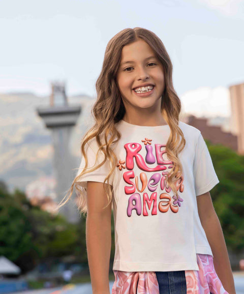 Camiseta Manga Corta Para Niña Color Marfil