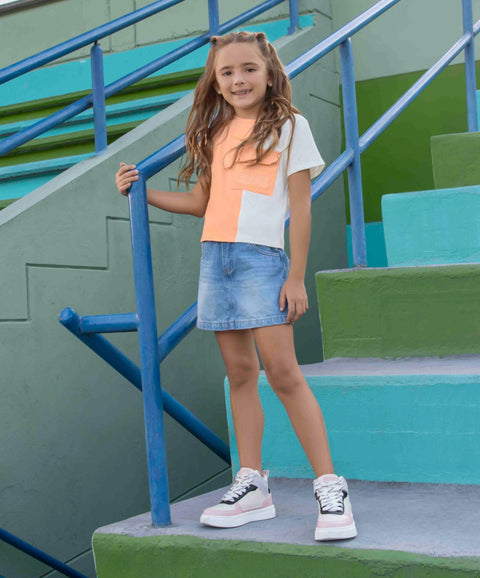 Falda Short Para Niña En Denim Tono Medio