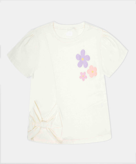 Camiseta Manga Corta Para Bebe Niña En Licra Color Marfil