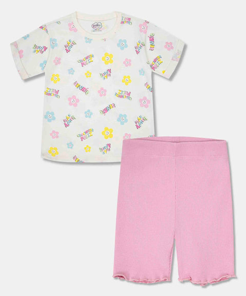 Conjunto Camiseta Y Leggings Corto Para Bebé Niña Color Marfil