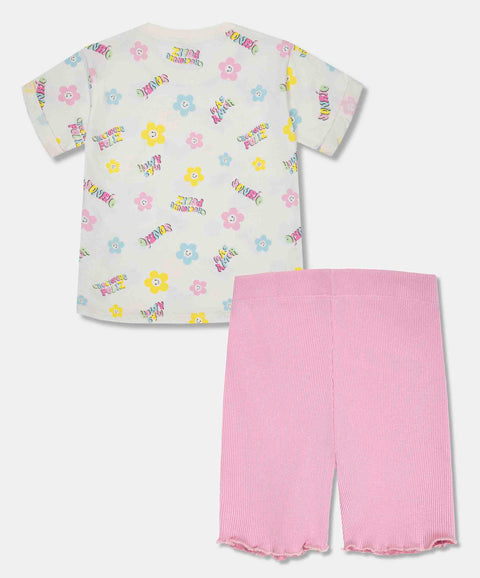 Conjunto Camiseta Y Leggings Corto Para Bebé Niña Color Marfil