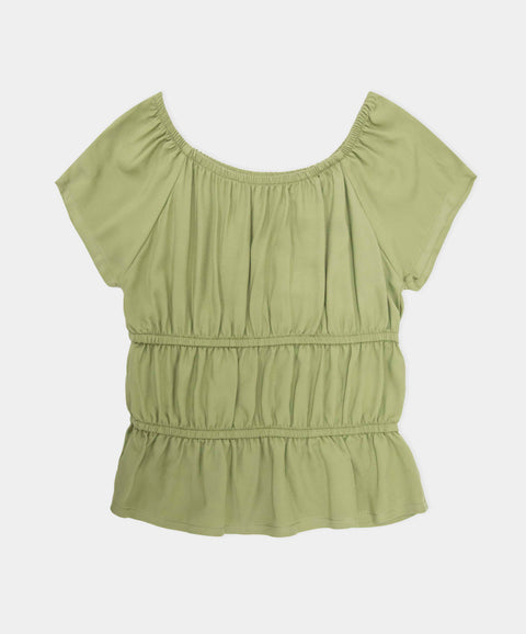 Blusa Manga Corta Para Niña En Tela Suave Color Verde