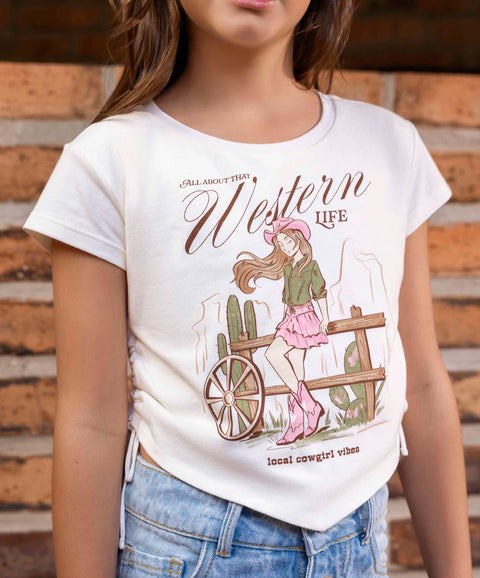 Camiseta Manga Corta Para Niña En Licra Color Marfil