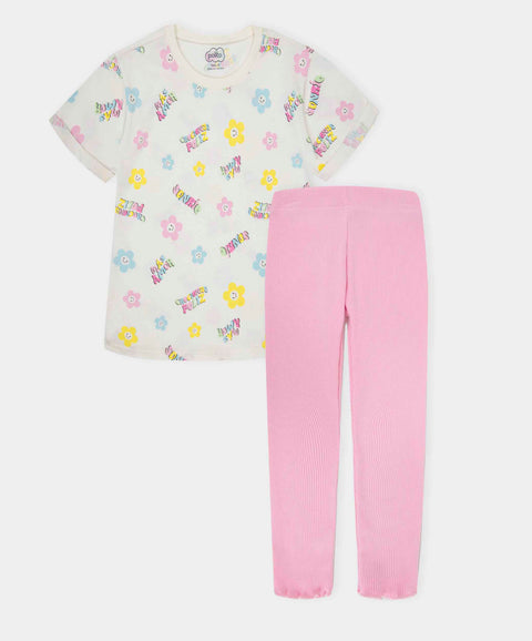 Conjunto Camiseta Y Leggings Para Bebé Niña Color Marfil Y Rosado