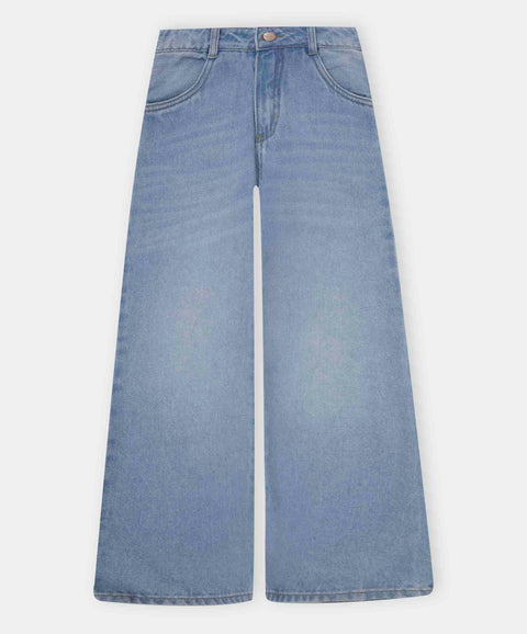 Jean Wide Leg Para Niña En Denim Tono Medio Claro