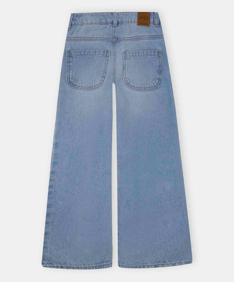 Jean Wide Leg Para Niña En Denim Tono Medio Claro