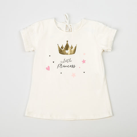 Camiseta para bebé niña en licra color marfil