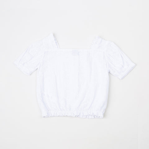 Blusa para niña en popelina color blanco