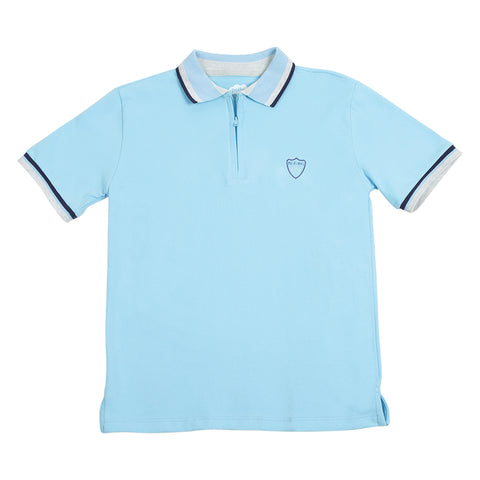 Camiseta tipo polo para niño en algodón color azul claro