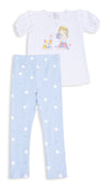 Conjunto de camiseta y leggings para bebé niña en licra color blanco con hortensia