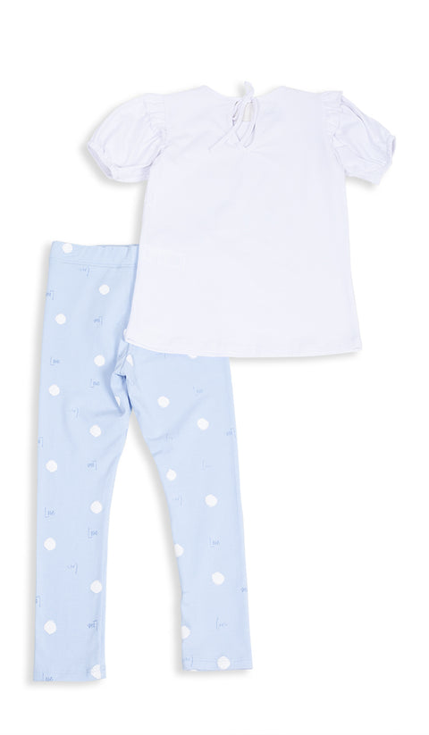 Conjunto de camiseta y leggings para bebé niña en licra color blanco con hortensia