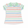 Camiseta tipo polo para niña en algodón color marfil con rayas de colores