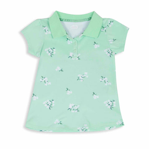 Camiseta tipo polo para niña en algodón color verde