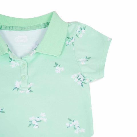 Camiseta tipo polo para niña en algodón color verde