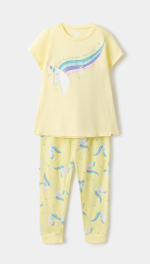 Pijama Niña amarilla de unicornio
