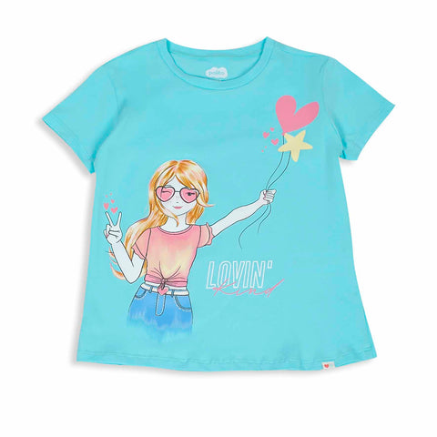 Camiseta para niña en licra color aqua