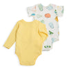 Body x 2 para recién nacido en tela suave color amarillo y marfil