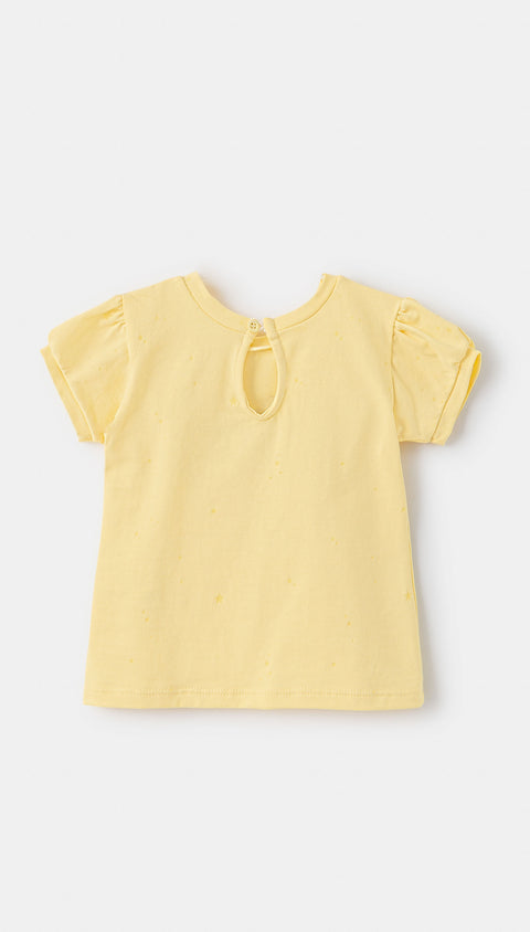 Blusa manga corta para recién nacida en licra color amarillo claro