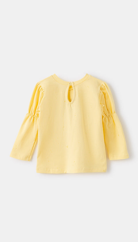 Blusa manga larga para recién nacida en licra color amarillo claro