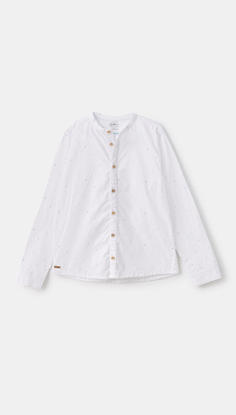 Camisa manga larga para niño en popelina color blanco