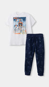 Conjunto de camisetas y jogger para bebé niño en tela suave color azul navy con blanco