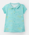 Camiseta tipo polo para niña en algodón color aqua