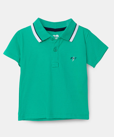 Camiseta tipo polo para recién nacido en algodón color verde esmeralda