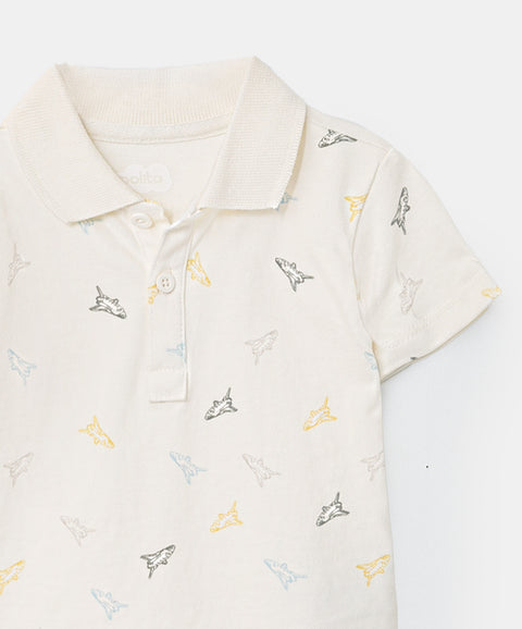 Camiseta tipo polo para recién nacido en algodón color marfil