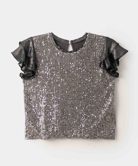 Blusa para niña en licra con lentejuela color gris claro