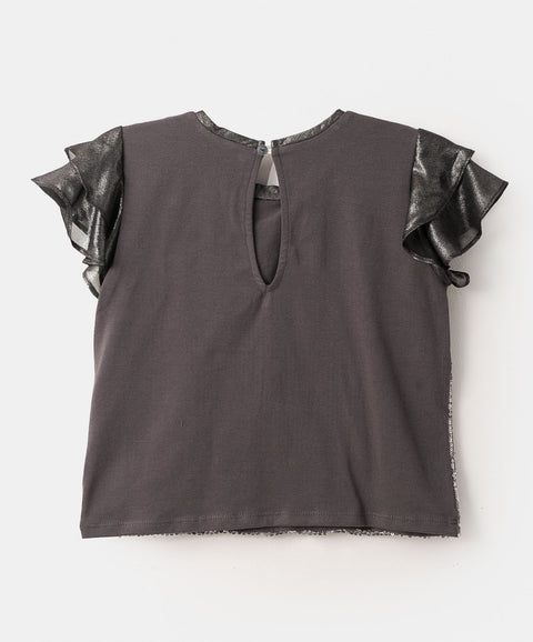 Blusa para niña en licra con lentejuela color gris claro