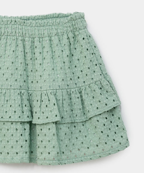 Minifalda para niña en ojalillo color verde