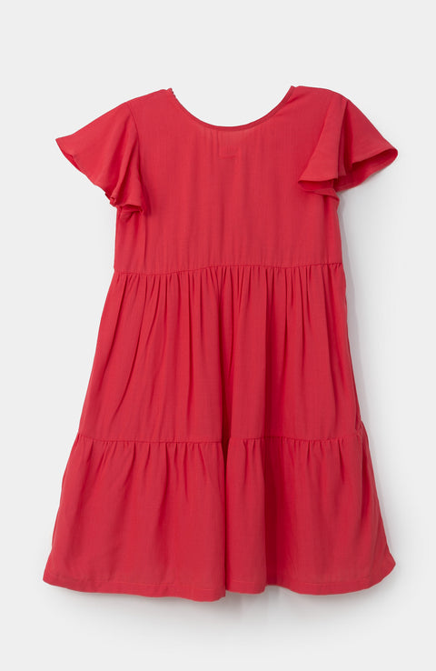 Vestido corto para bebé niña en lino color fresa